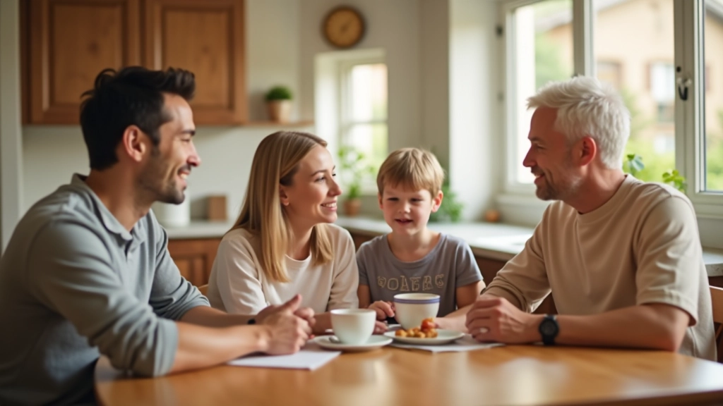 Family having discussion about childcare plans at dining table
